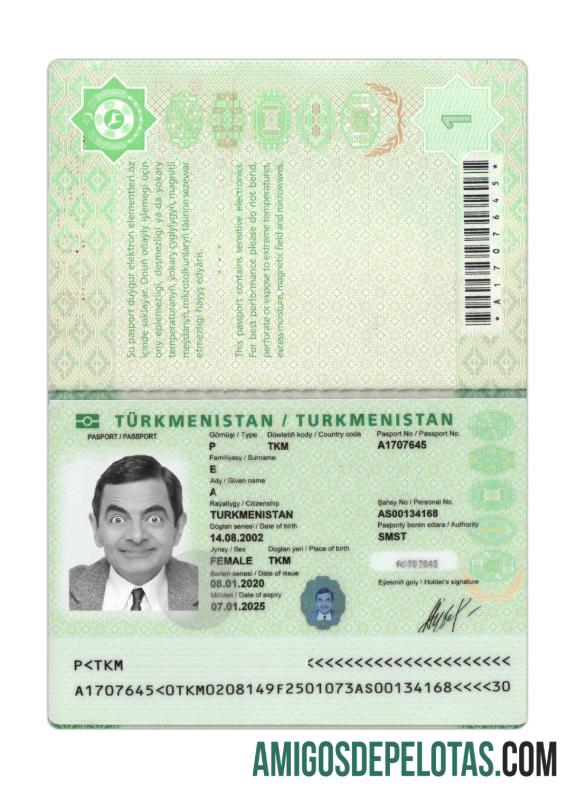 Passaporte do Turcomenistão 2020 presente exemplo